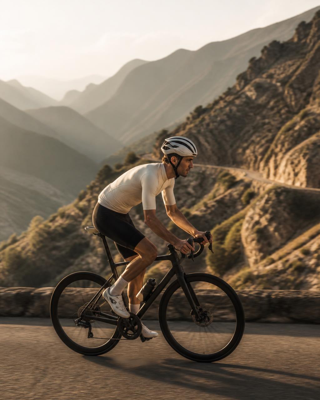 Cyclist on an open mountain road