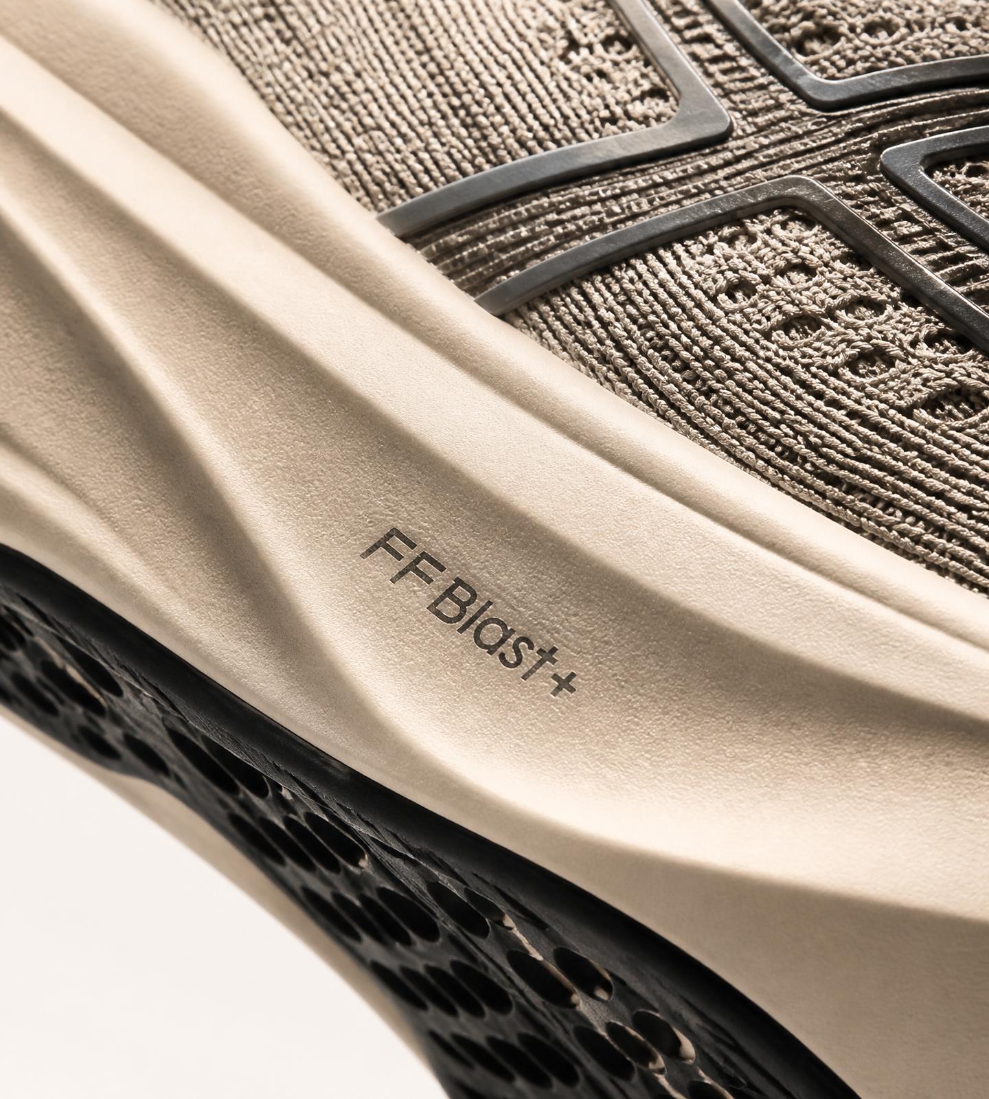 Macro detail of a CARBEX midsole and engineered knit upper