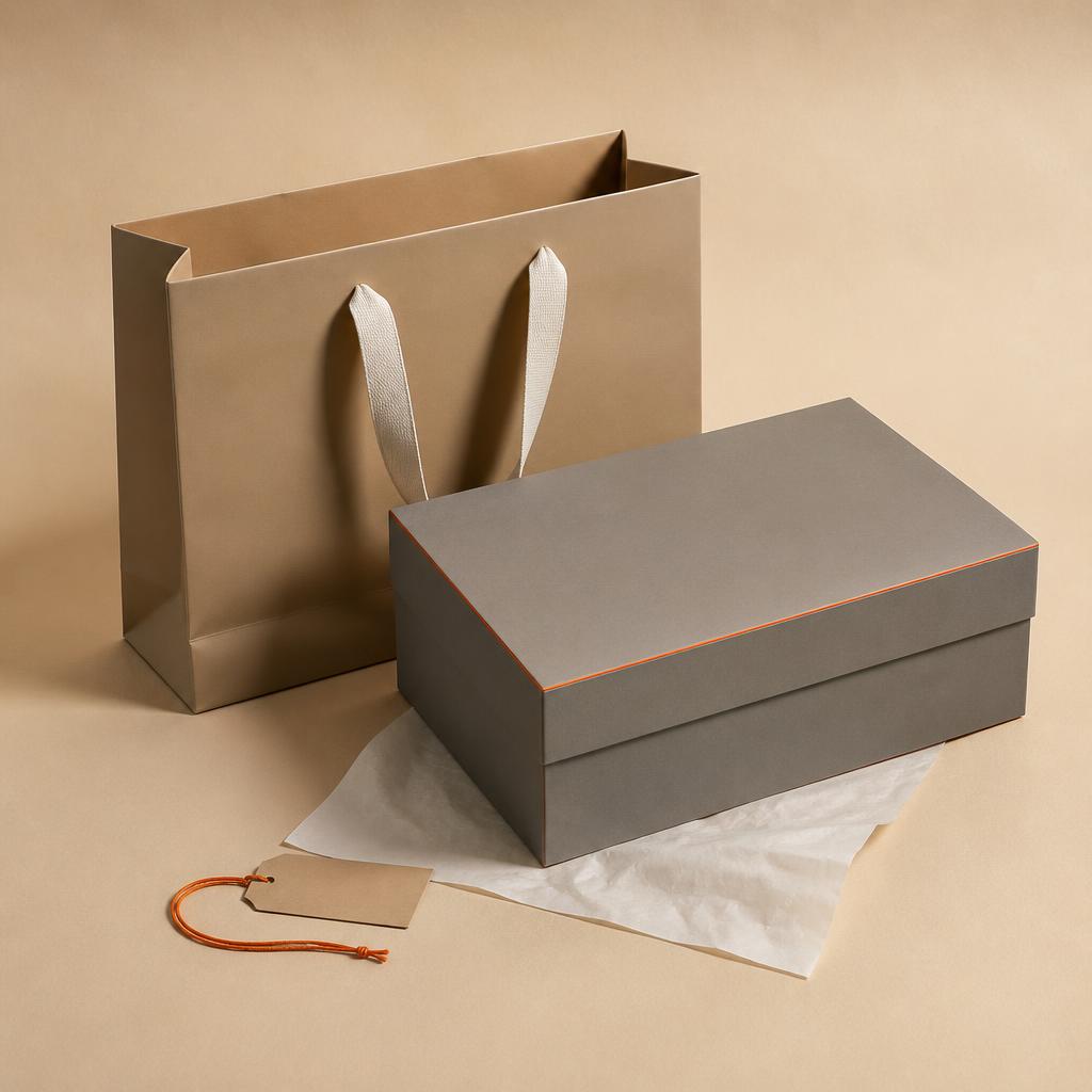 CARBEX shoe box, shopping bag, tissue wrap and hang tag