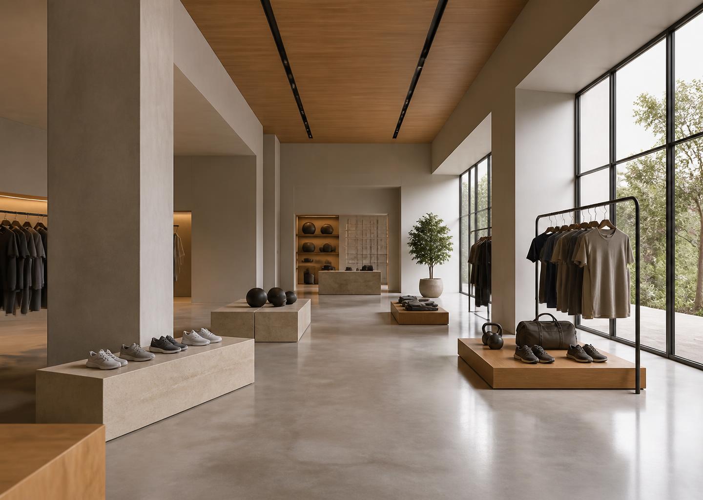 CARBEX flagship interior in warm stone and concrete
